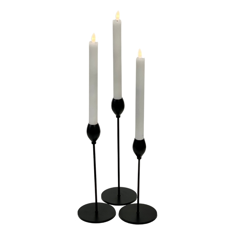 Black Taper Candlestick Set of 3 with LED Taper Candles - Beautiful ...