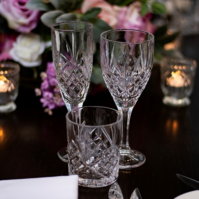 Crystal Cut Glassware - 3 piece set - Beautiful Wedding Hire