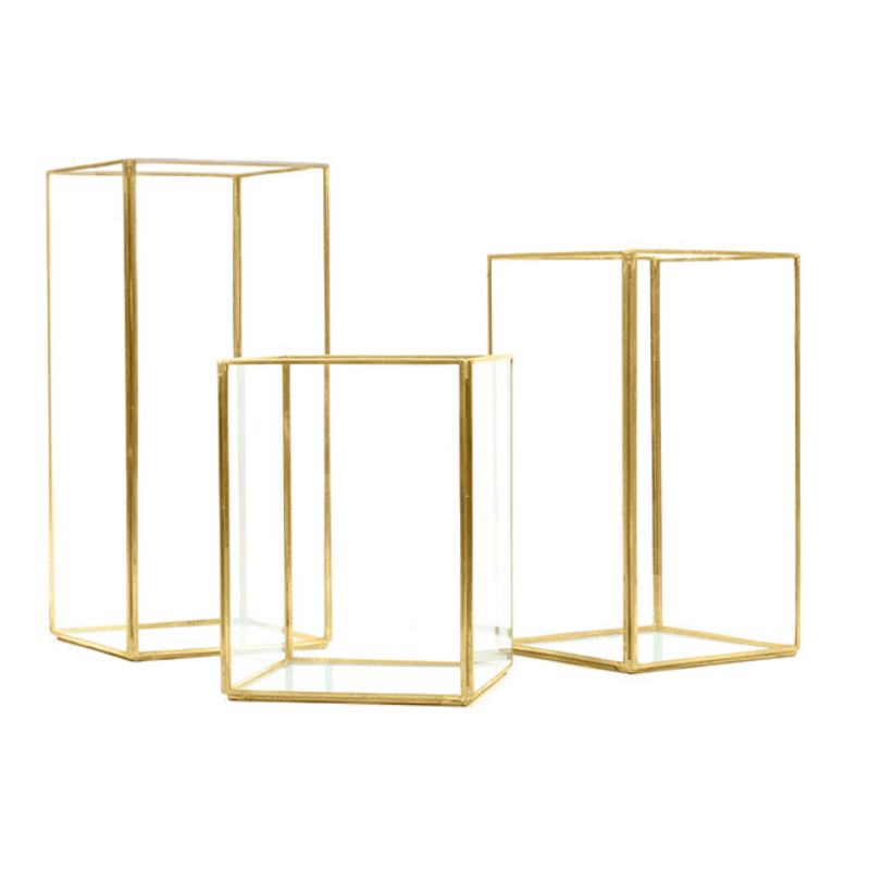 Set of 3 Contemporary Gold Lanterns - Beautiful Wedding Hire