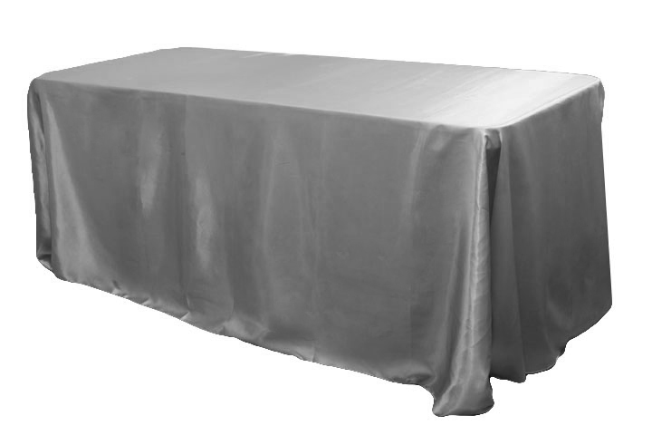 Silver Satin Tablecloth Rectangle - Beautiful Wedding Hire