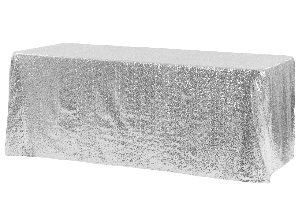 Silver Sequin Tablecloth Rectangle, Round Silver Sequin Tablecloth